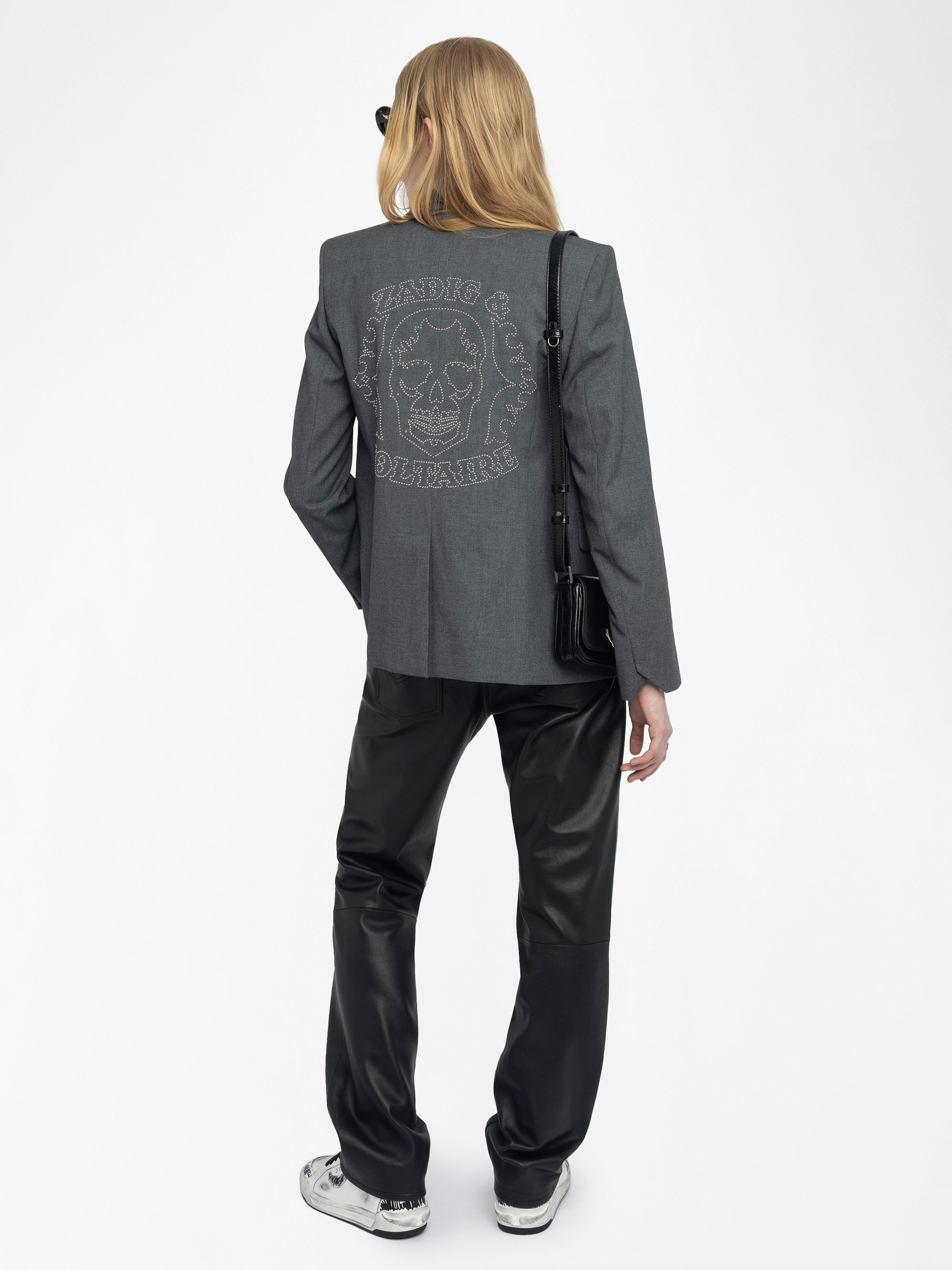 Vavy Blazer - Structured straight-cut tailored blazer with skull rhinestones and button fastening.